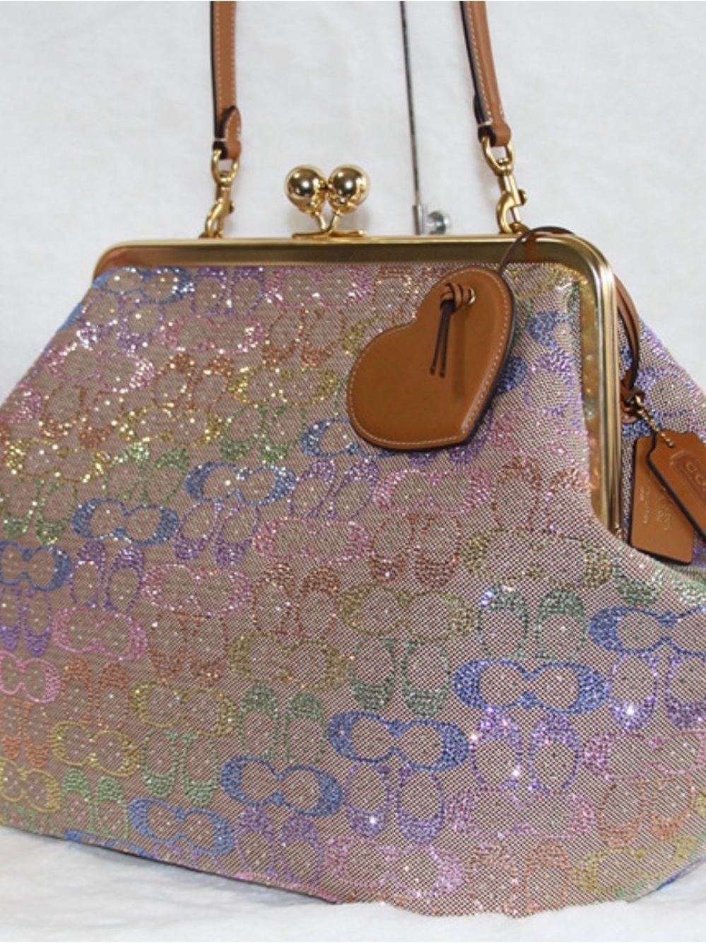 BNWT Coach Large Kisslock Frame Bag In Crystal Signature Jacquard